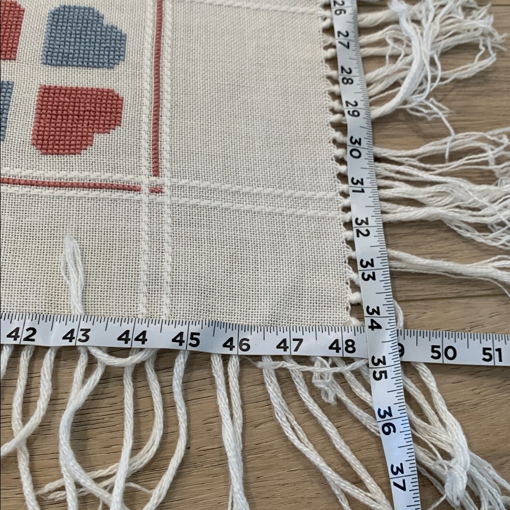 Handmade 48x35 Fringed Blanket or tablecloth with Heart and Rocking Horse Design - Picture 7 of 7